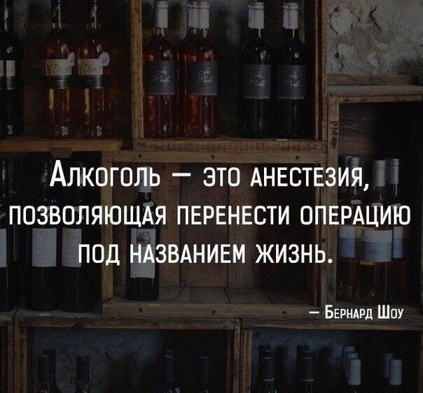 АЛКОГОЛЬ _ ЭТО АНЕСТЕЗИЯ ПОЗВОЛЯЮЩАЯ ПЕРЕНЕСТИ ОПЕРАЦИЮ ПОД НАЗВАНИЕМ ЖИЗНЬ БЕРНАРЛ Шоу