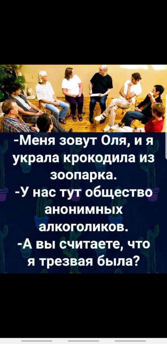 украла крокодила из зоопарка У нас тут общество анонимных алкоголиков А вы считаете что я трезвая была