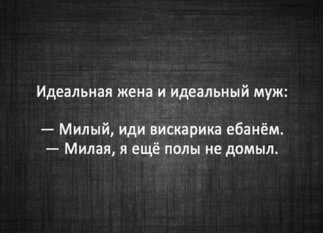 Идеальная жена и идеальный муж Милый иди вискарика ебанём Милая я ещё полы не домыл