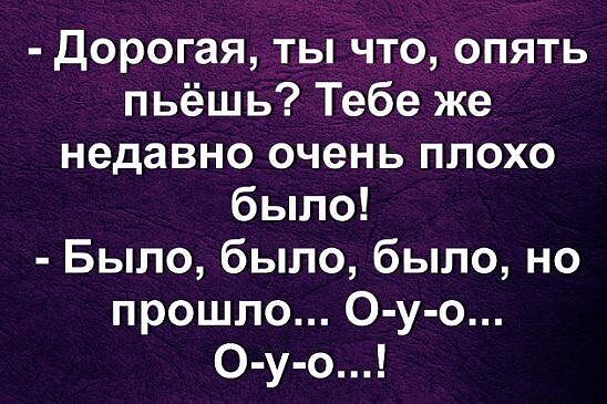 дорогая ты что опять пьёшь Тебе же недавно очень плохо было Было было было но прошло О у о О у о