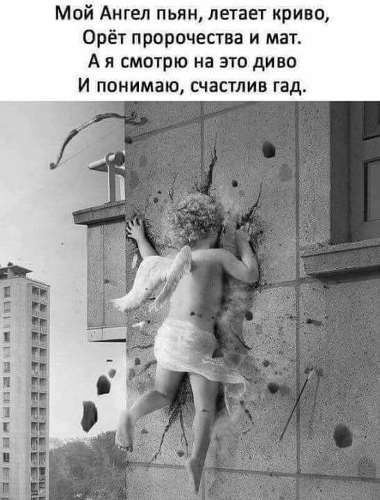 Мой Ангел пьян летает криво Орёт пророчества и мат А я смотрю на это диво И понимаю счастлив гад Ё и а 1
