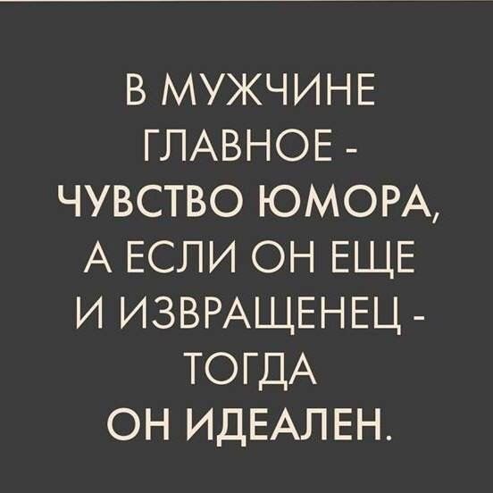 В МУЖЧИНЕ ГЛАВНОЕ ЧУВСТВО ЮМОРА А ЕСЛИ ОН ЕЩЕ И ИЗВРАЩЕНЕЦ ТОГДА ОН ИДЕАЛЕН