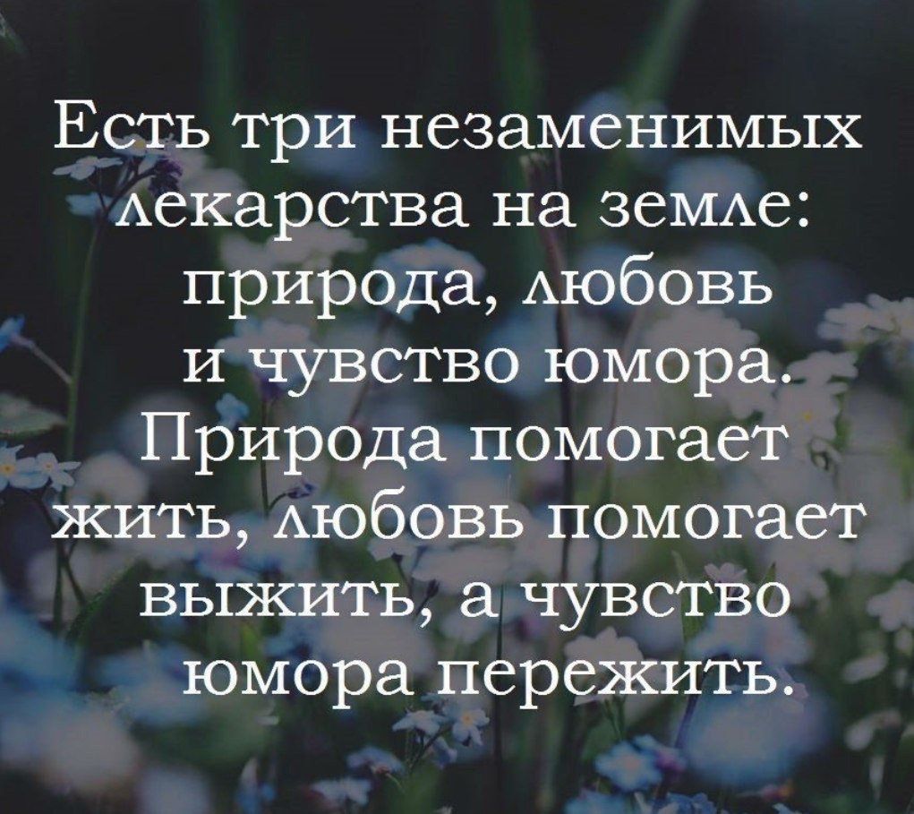 Есть три незаменимых Аекарства на зеМАе природа АЮбОВЬ и чувство юмора Природа помогает жить АЮбОВЬ помогает выжить а чувство юмора пережить