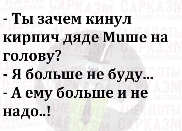 Ты зачем кинул кирпич дяде Мише на голову Я больше не буду А ему больше и не надо