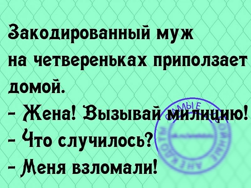Заколированный муж на четвереньках приползает домой Жена Вызыват Что случилось Меня взломали