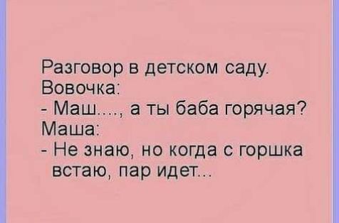Разговор в детском саду Вовочка Маш а ты баба горячая Маша Не знаю но когда с горшка встаю пар идет