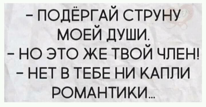 ПОДЁРГАЙ струну МОЕЙ души но это ЖЕ твой ЧПЕН НЕТ в ТЕБЕ ни КАПЛИ роммлики