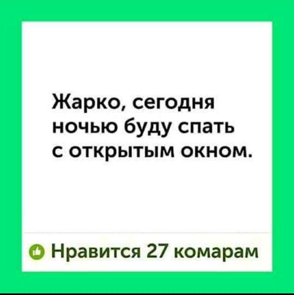 Жарко сегодня ночью буду спать с открытым окном Нравится 27 комарам