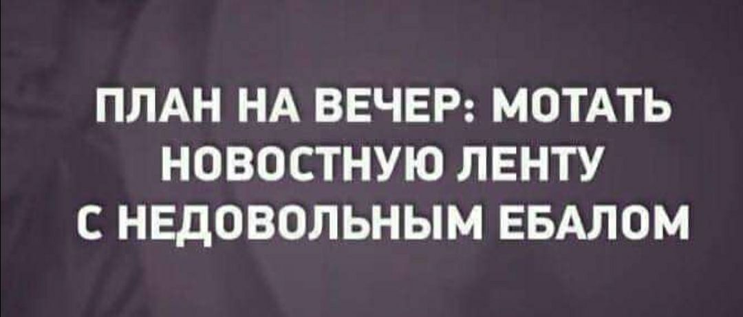 ПЛАН НА ВЕЧЕР МОТАТЬ НОВОСТНУЮ ЛЕНТУ С НЕДОВОЛЬНЫМ ЕБАЛОМ