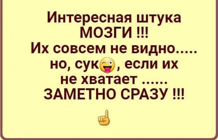 Интересная штука МОЗГИ Их совсем не видно но сукё если их не хватает ЗАМЕТНО СРАЗУ