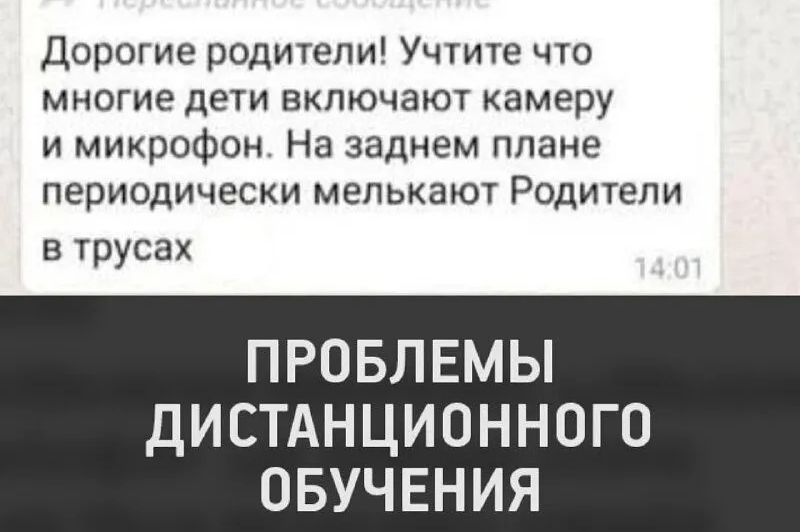 Дорогие родители Учтите что многие дети включают камеру и микрофон На заднем плане периодически мелькают Родители в трусах ПРОБЛЕМЫ ДИСТАНЦИОННОГО ОБУЧЕНИЯ