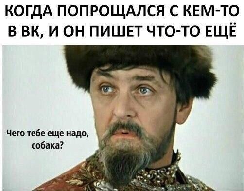 КОГДА ПОПРОЩАЛСЯ С КЕМ ТО В ВК И ОН ПИШЕТ ЧТО ТО ЕЩЁ Чего тебе еще надо собака