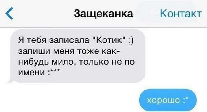 Защеканка Контакт Я тебя записала Котик запиши меня тоже как нибудь мило только не по имени