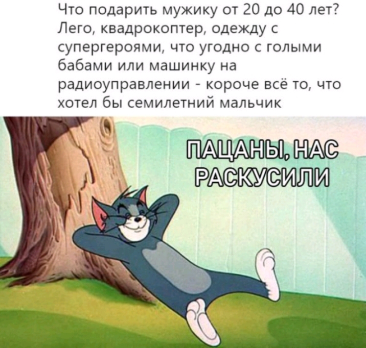 Что подарить мужику от 20 до 40 лет Лего квадрокоптер одежду с супергероями что угодно с голыми бабами или машинку на радиоуправлении короче всё то что хотел бы семилетний мальчик