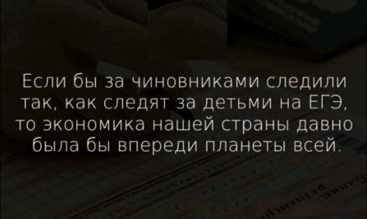Если бы за чиновниками следили так как следят за детьми на ЕГЭ то экономика нашей страны давно была бы впереди планеты всей