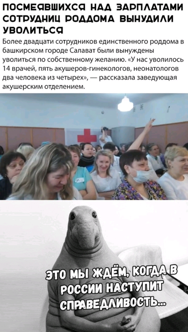ПОСМЕОВШИХСЧ НАА ЗАРПААТАМИ СОТРУДНИЦ РОДДОМА ВЫНУАИАИ УВОИТЬСС Более двадцати сотрудников единственного роддома в башкирском городе Салават были вынуждены УВОПИТЬСЯ ПО собственному желанию У нас УВОПИЛОСЬ 14 врачей пять акушеров гинекологов неонатологов два человека ИЗ четырех рассказала заведующая акушерским отделением
