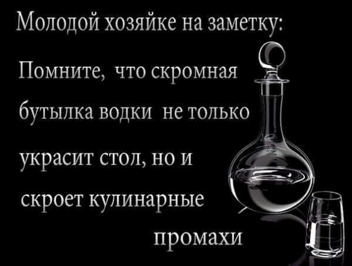 Молодой хозяйке на заметку Помните что скромная бутылка ВОДКИ НС ТОЛЬКО украсит стол но и скроет кулинарные ПРОМЗХИ