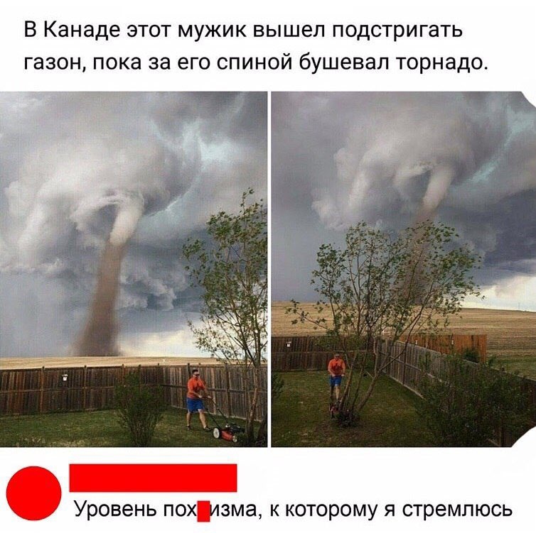 В Канаде этот мужик вышел подстригать газон пока за его спиной бушевал торнадо Уровень похизма к которому я стремлюсь