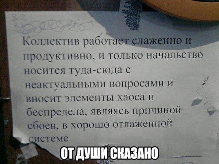 Коск гии работет слаЖенно нролу1пивно и только начальство носится тушспо с нскнсг пиьиьши вопросами и вносит члсмсн ы хаоса и _ ос пре сдсла явчяясь причиной сбоев в хорошо отлаженной исгсмс