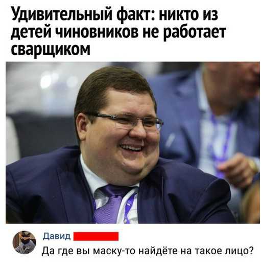Удивительный факт никто из детеи чиновников не работает сварщиком да где вы маску7т0 найдёте на такое лицо