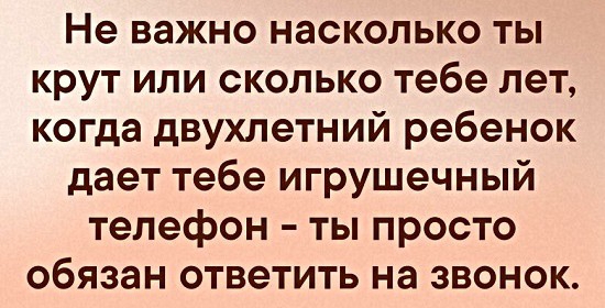 Не важно насколько ты крут или сколько тебе лет когда двухлетний ребенок дает тебе игрушечный телефон ты просто обязан ответить на звонок