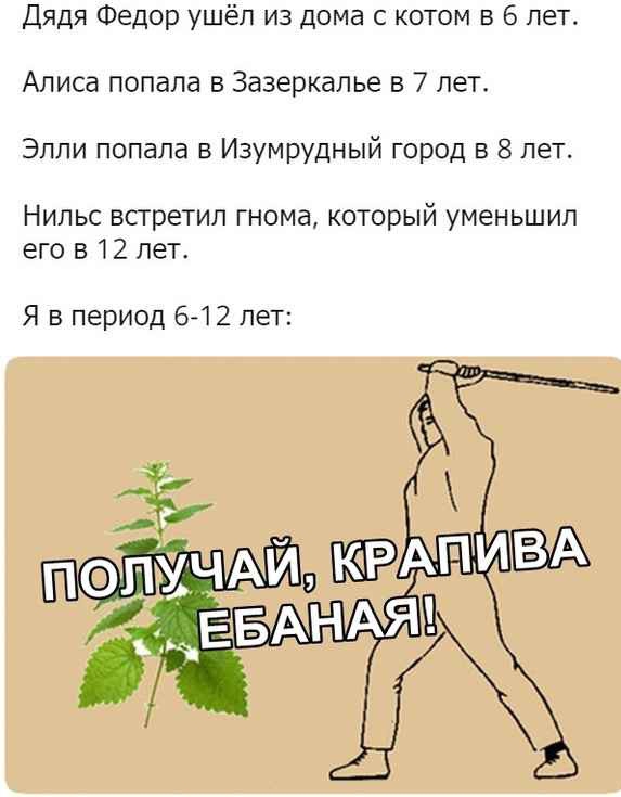 Дядя Федор ушёл из дома с котом в 6 лет Алиса попала в Зазеркалье в 7 лет Эпли попала в Изумрудный город в 8 лет Нильс встретил гнома который уменьшил его в 12 лет Я в период 612 лет