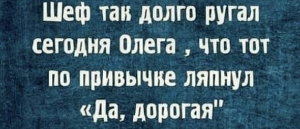 Шеф так долго ругал сегодня Олега что тот по привычке ляпнул да дорогая