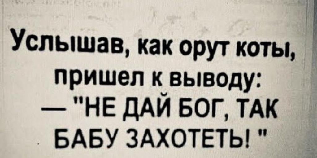 Услышав как орут коты пришел к выводу НЕ ДАЙ БОГ ТАК БАБУ ЗАХОТЕТЬ
