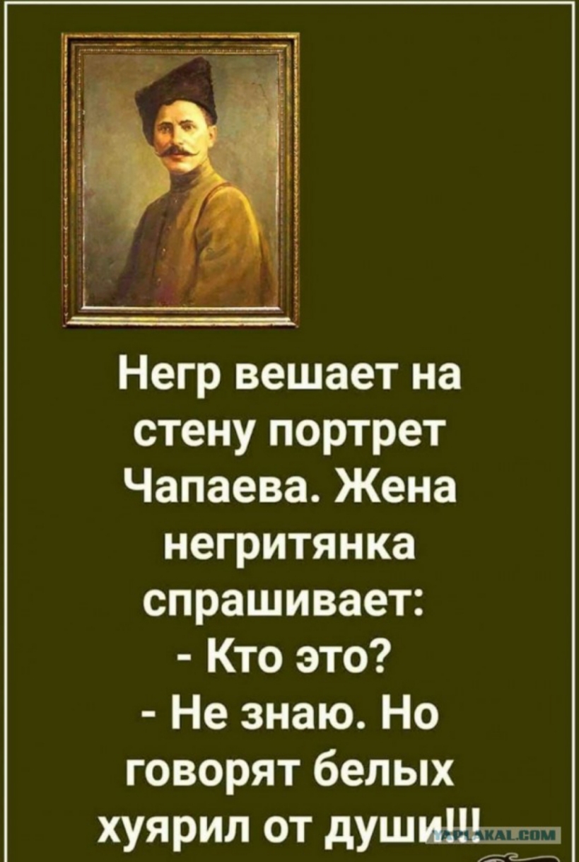 Негр вешает на стену портрет Чапаева Жена негритянка спрашивает Кто это Не знаю Но говорят белых хуярил от души