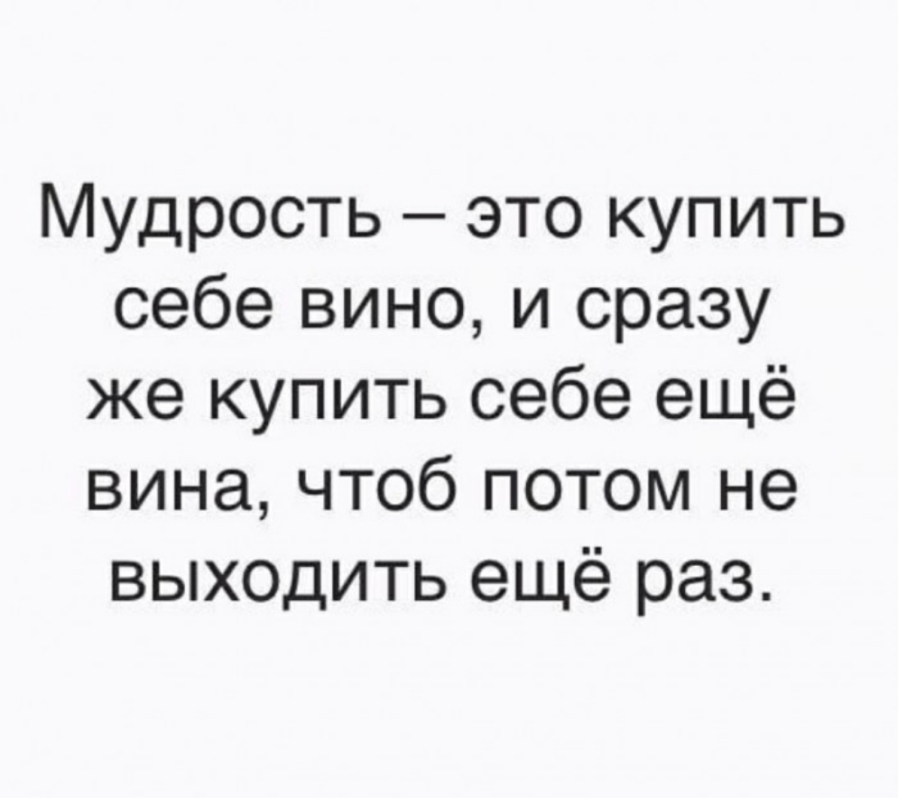 Мудрость это купить себе вино и сразу же купить себе ещё вина чтоб потом не выходить ещё раз