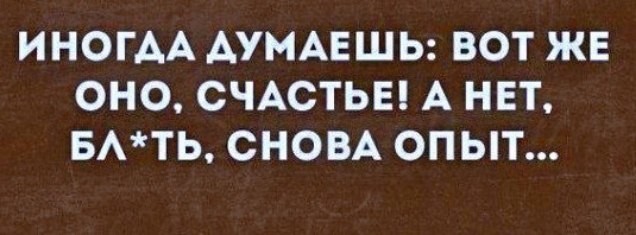 ИНОГАА АУМАЕШЬ ВОТ ЖЕ ОНО СЧАСТЬЕ А НЕТ БАТЬ СНОВА ОПЫТ