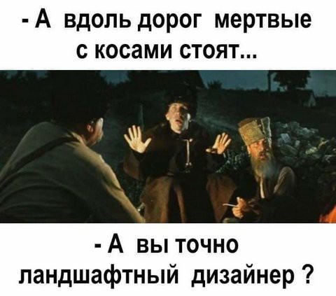 А вдоль дорог мертвые с косами стоят А вы точно ландшафтный дизайнер