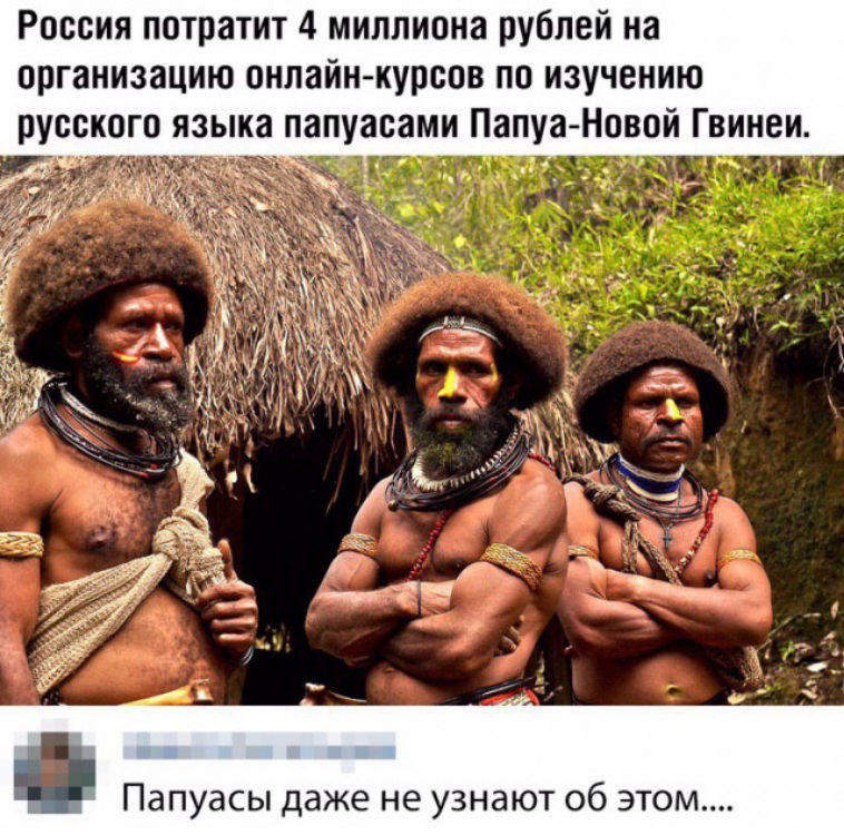 Россия потратит 4 миллиона рублей на организацию онлайн курсов по изучению русского языка папуасами Папуа Новой Гвинеи Папуасы даже не узнают об этом