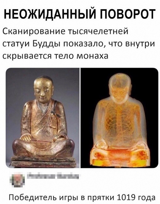 НЕОЖИДАННЫЙ ПОВОРОТ Сканирование тысячелетней статуи Будды показало что внутри скрывается тело монаха Ш Победитель игры в прятки 1019 года