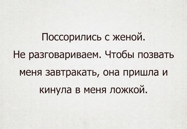 Поссорились с женой Не разговариваем Чтобы позвать меня завтракать она пришла и кинула в меня ложкой
