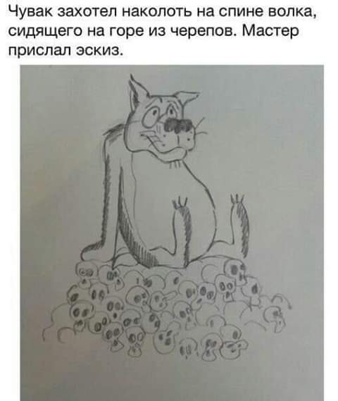 Чувак захотел наколоть На спине волка сидящего на горе ИЗ черепов Мастер Прислал ЭСКИЗ