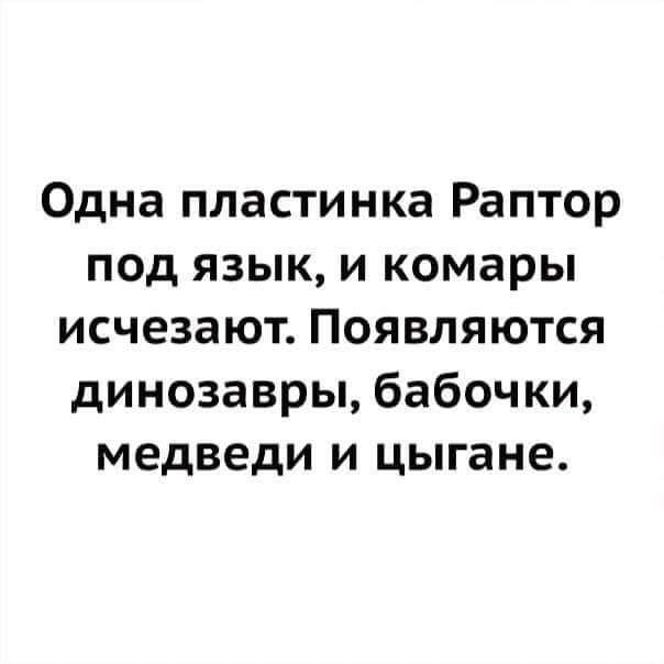 Одна пластинка Раптор под язык и комары исчезают Появляются динозавры бабочки медведи и цыгане
