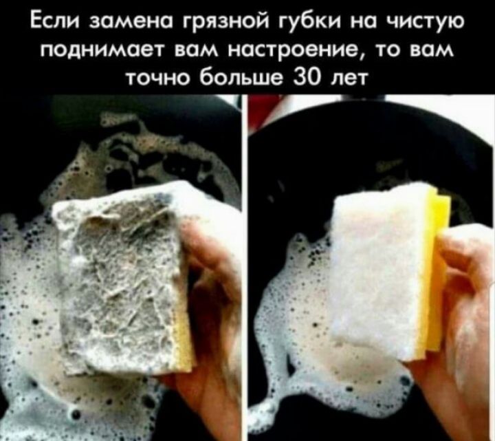 Если замена грязной губки на чистую поднимает вом настроение то вам точно больше 30 лет