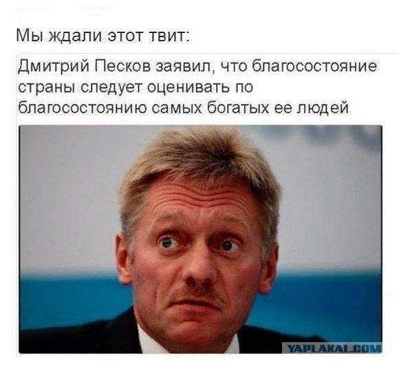 МЫ ждали ЭТОТ ТВИТЕ Дмитрий Песков заявил что благосостояние страны следует оценивать по благосостоянию самых богатых ее людей