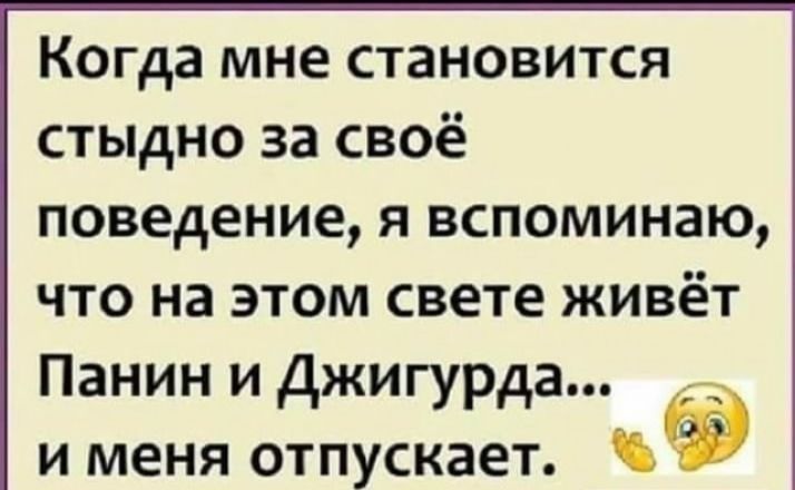 Когда мне становится стыдно за своё поведение я вспоминаю что на этом свете живёт Панин и Джигурда и меня отпускает