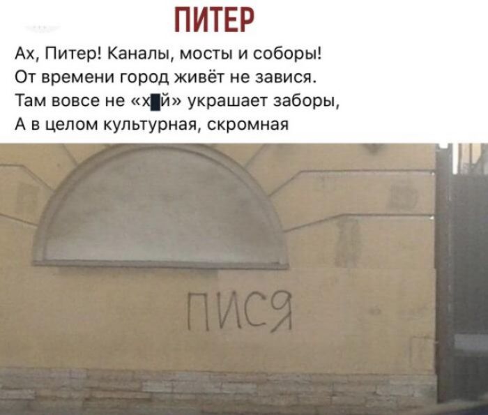 ПИТЕР Ах Питер Каналы мосты и соборы От времени город живёт не завися Там вовсе не 71 украшает заборы А в целом культурная скромная