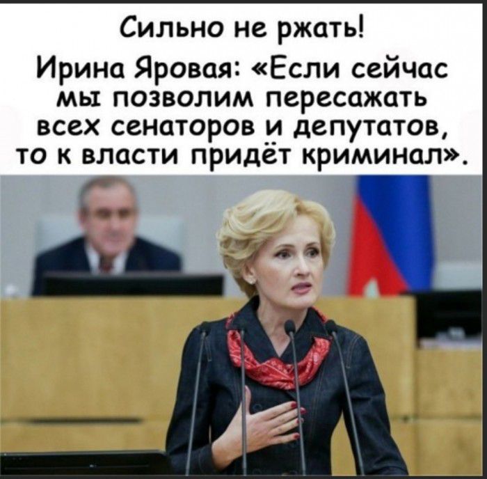 Сильно не ржать Ирина Яровая Если сейчас мы позволим пересажать всех сенаторов _и депутатов то к власти придет криминал