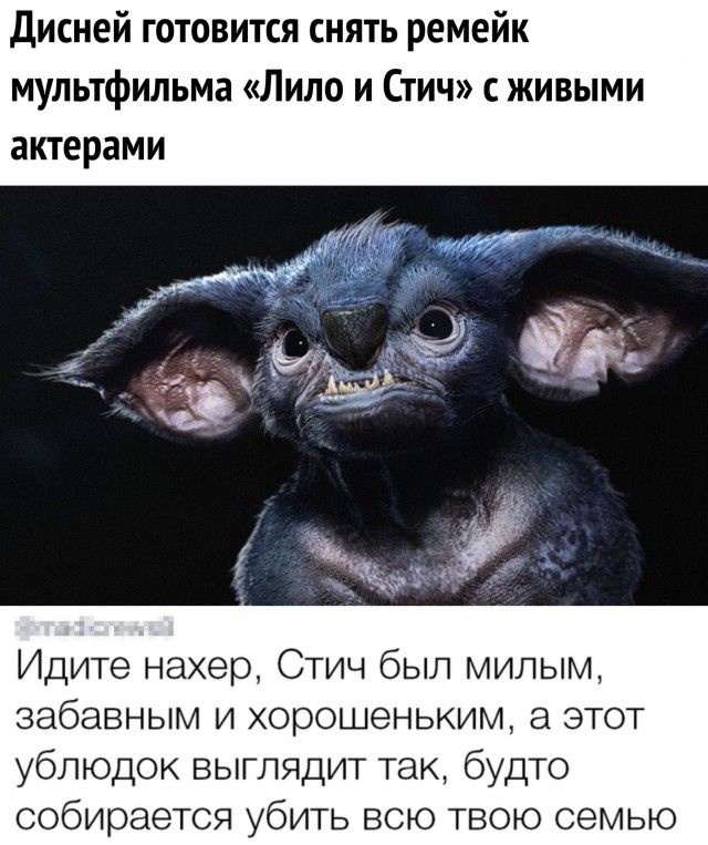 Дисней готовится снять ремейк мультфильма Лило и Стич с живыми актерами Идите нахер Стич был милым забавным и хорошеньким а этот ублюдок выглядит так будто собирается убить всю твою семью