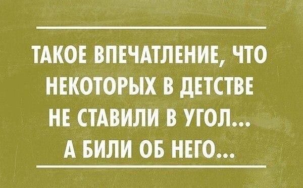 ТАКОЕ ВПЕЧАТЛЕНИЕ ЧТО НЕКОТОРЫХ В дЕТСТВЕ НЕ СТАВИЛИ В УГОЛ А БИЛИ ОБ НЕГО
