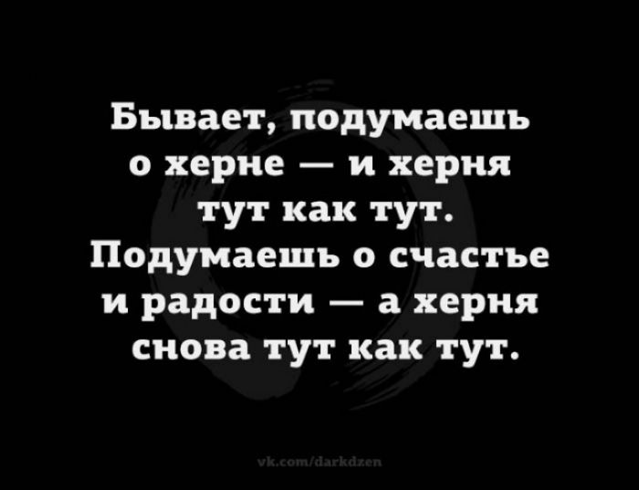 Бывает подумаешь о херие и херня тут как тут Подумаешь о счастье и радости а херня снова тут как тут