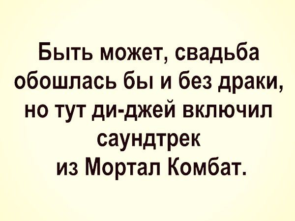 Быть может свадьба обошлась бы и без драки но тут ди джей включил саундтрек из Мортап Комбат