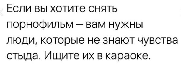 Если вы хотите снять порнофильм вам нужны люди которые не знают чувства стыда Ищите их в караоке