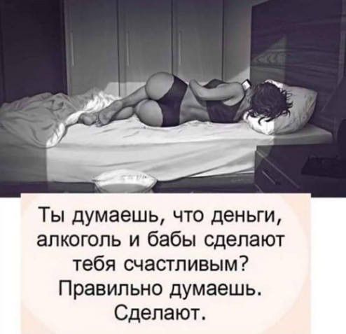 Ты думаешь что деньги алкоголь и бабы сделают тебя счастливым Правильно думаешь Сделают