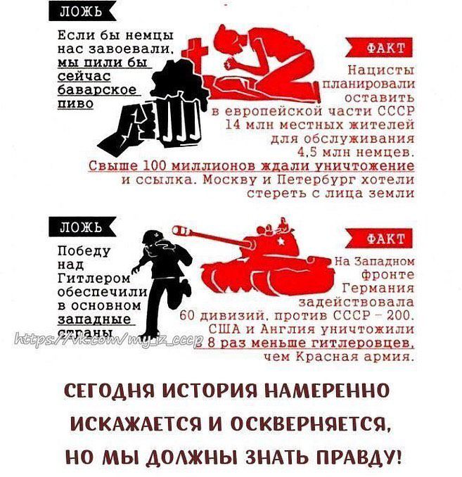Если бы немцы нас завоевали х_ы пили бы й_ч Нацисты 6а_вр_9_е_а ск планснраовапи пиве о т нить в европейской части СССР 14 млн местных жителей для обслуживания 45 млн немцев свыше 100 миллишюл Ждали уничтожение и ссылка Москву и Петербург хотели стереть с лица земли ЛОЖЬ ФАКТ Побед _ над На Западном Гитлером фронте Обеспечили ЗБДЕИЁЁЗЁЁЗЁ в основном ЦЁПЁДНЫЁ 60 Дивизии против СССР 200 мг США и Анг
