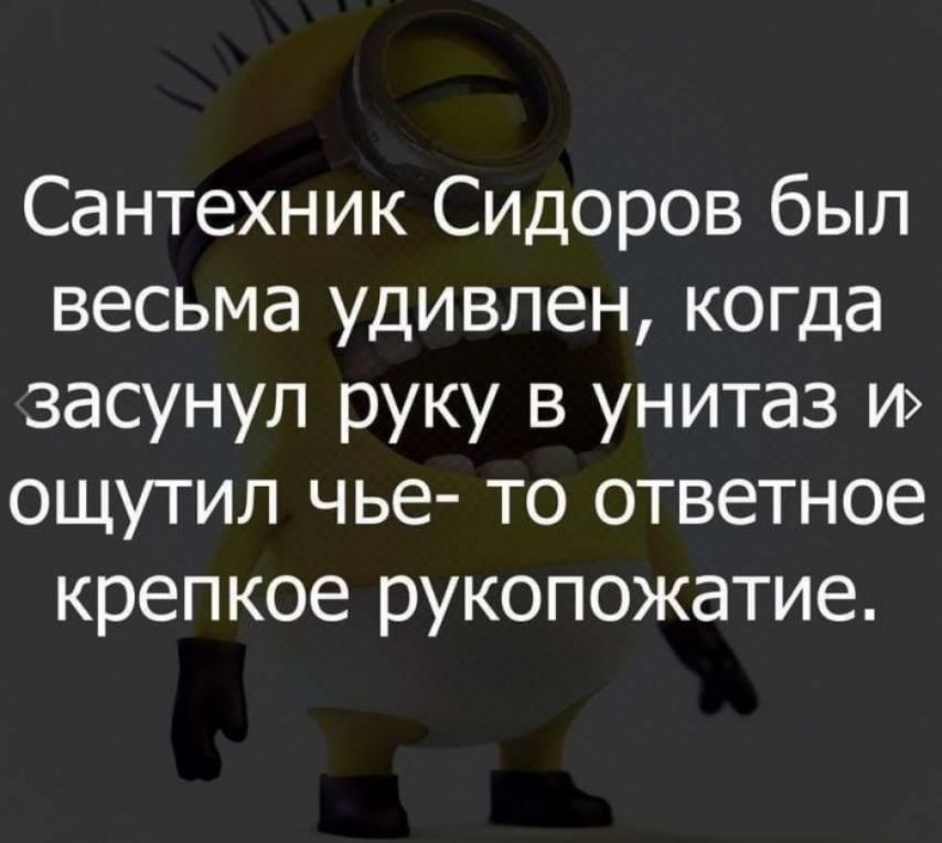 Сантехник Сидоров был весьма удивлен когда засунул руку в унитаз и ощутил чье то ответное крепкое рукопожатие